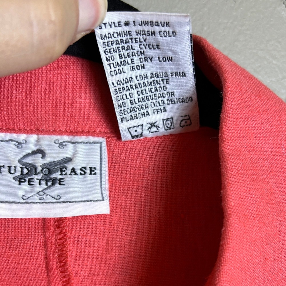 90s Studio Ease Petite Coral Linen Blouse Women's Size 4P Cottagecore Boho - Picture 4 of 4